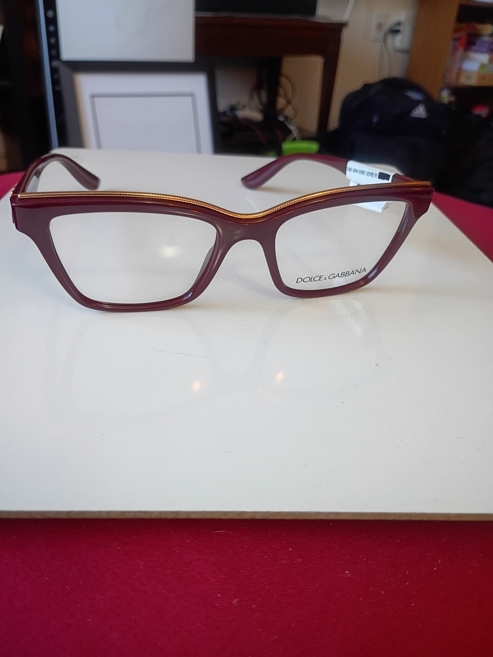 Dolce & Gabbana Burgundy Cat-Eye Glasses with Gold Trim
